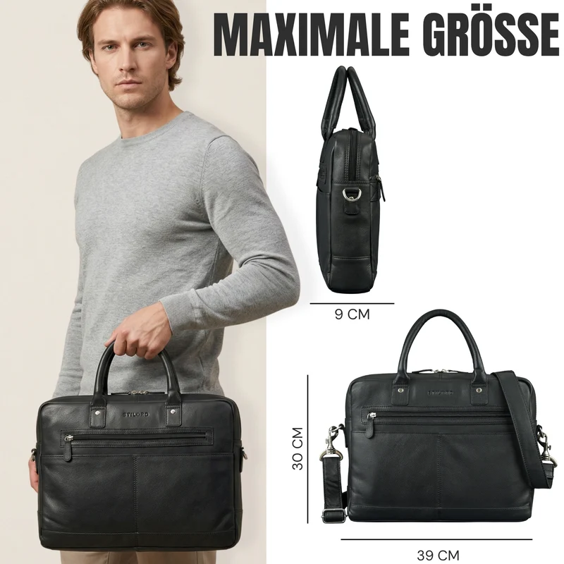 "Gonzalo" Business Aktentasche Herren Leder Groß Laptoptasche 15.6 bis 16 Zoll