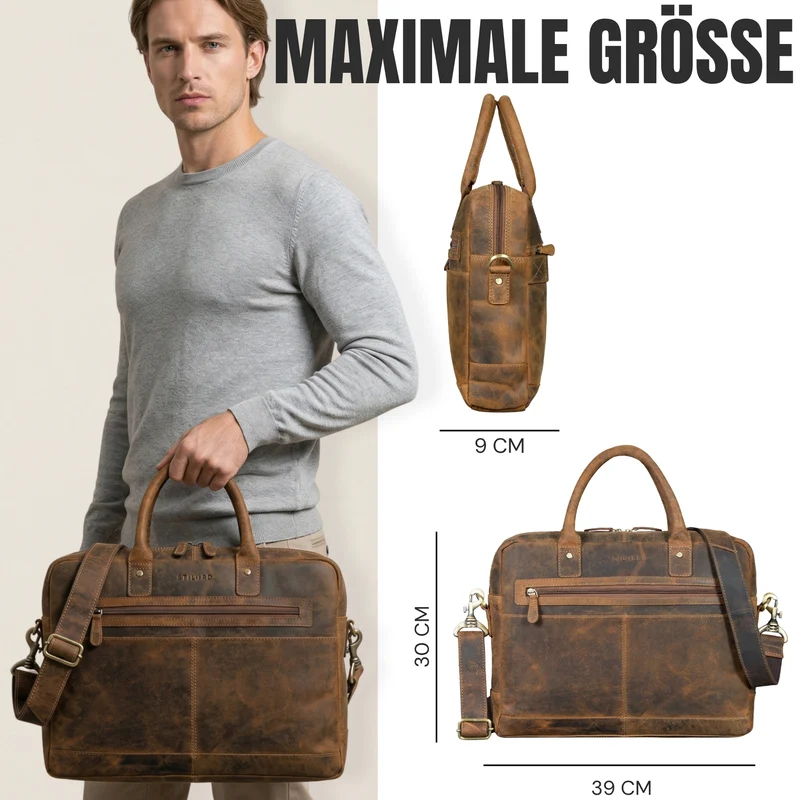 "Gonzalo" Business Aktentasche Herren Leder Groß Laptoptasche 15.6 bis 16 Zoll