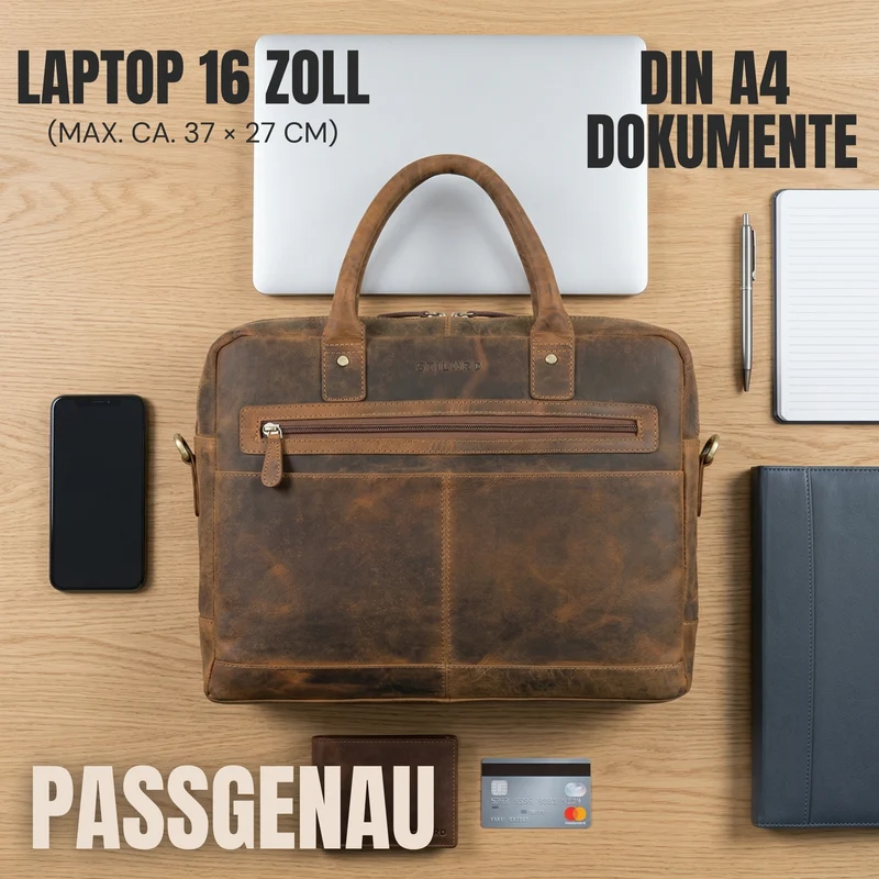 "Gonzalo" Business Aktentasche Herren Leder Groß Laptoptasche 15.6 bis 16 Zoll