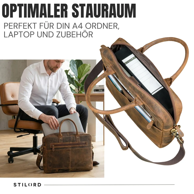 "Gonzalo" Business Aktentasche Herren Leder Groß Laptoptasche 15.6 bis 16 Zoll