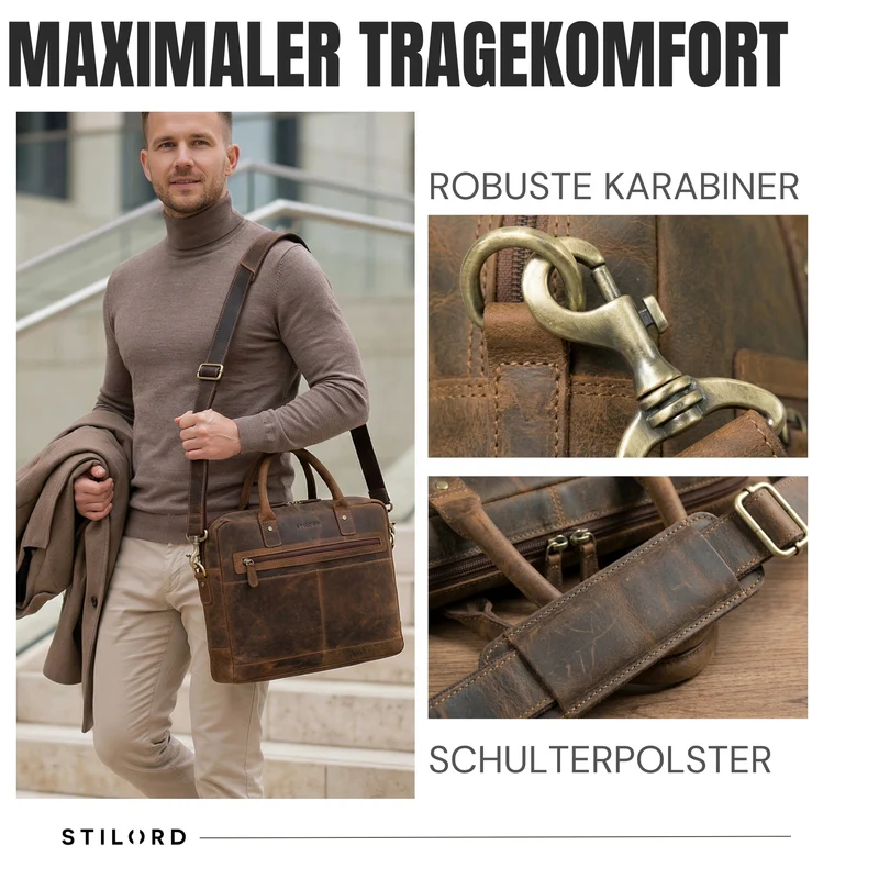 "Gonzalo" Business Aktentasche Herren Leder Groß Laptoptasche 15.6 bis 16 Zoll