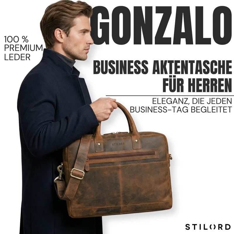 "Gonzalo" Business Aktentasche Herren Leder Groß Laptoptasche 15.6 bis 16 Zoll