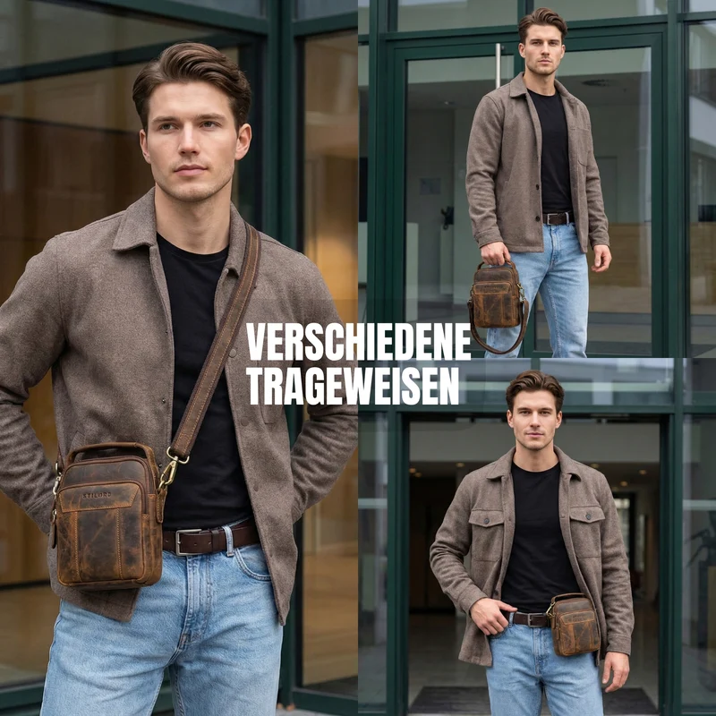 "Nomad" Modische Umhängetasche Herren Leder Klein