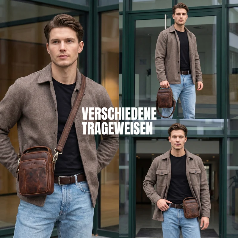 "Nomad" Modische Umhängetasche Herren Leder Klein