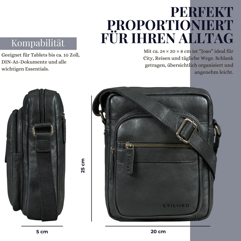 "Joao" Vintage Umhängetasche Herren Klein Leder für Tablet 10 Zoll