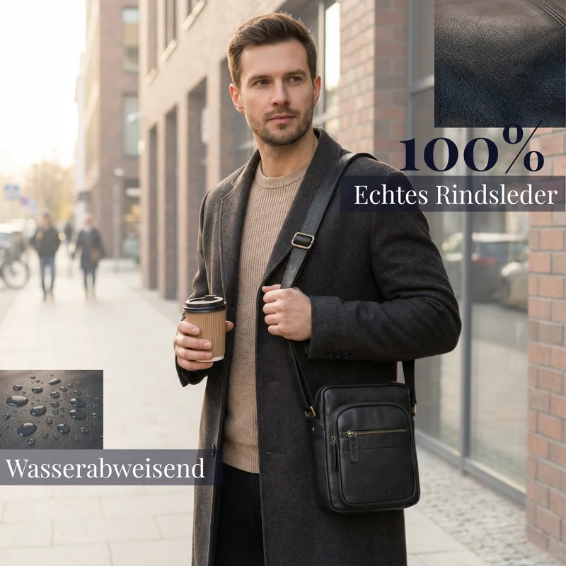 "Joao" Vintage Umhängetasche Herren Klein Leder für Tablet 10 Zoll