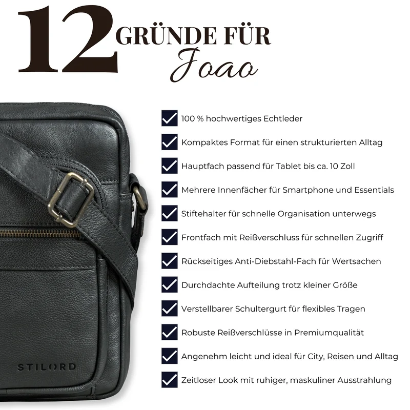 "Joao" Vintage Umhängetasche Herren Klein Leder für Tablet 10 Zoll