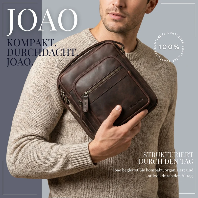 "Joao" Vintage Umhängetasche Herren Klein Leder für Tablet 10 Zoll