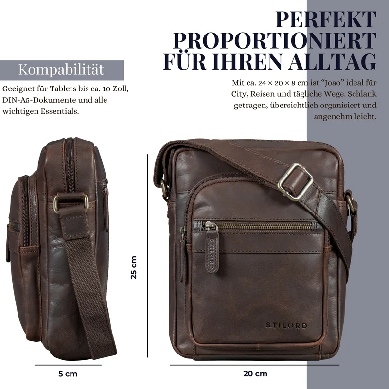 "Joao" Vintage Umhängetasche Herren Klein Leder für Tablet 10 Zoll