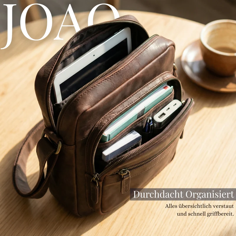 "Joao" Vintage Umhängetasche Herren Klein Leder für Tablet 10 Zoll