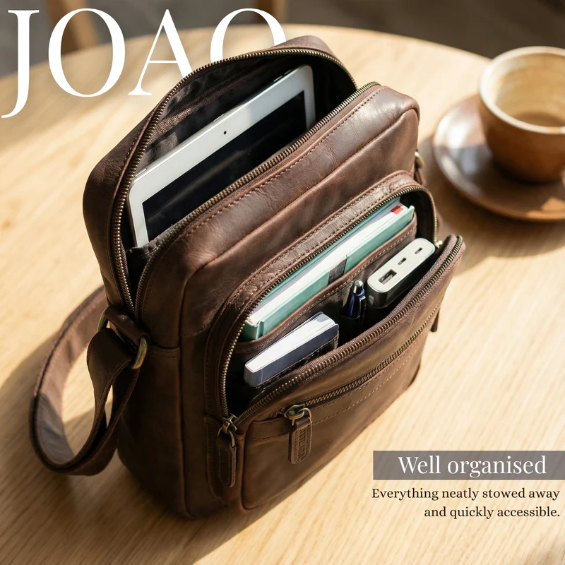 "Joao" Vintage Umhängetasche Herren Klein Leder für Tablet 10 Zoll