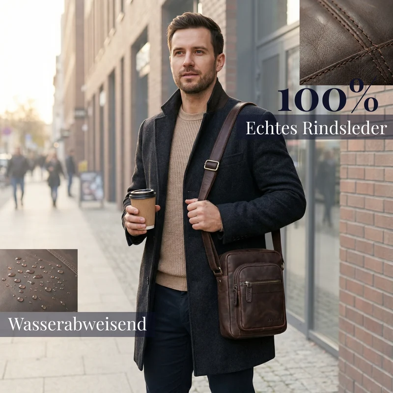 "Joao" Vintage Umhängetasche Herren Klein Leder für Tablet 10 Zoll