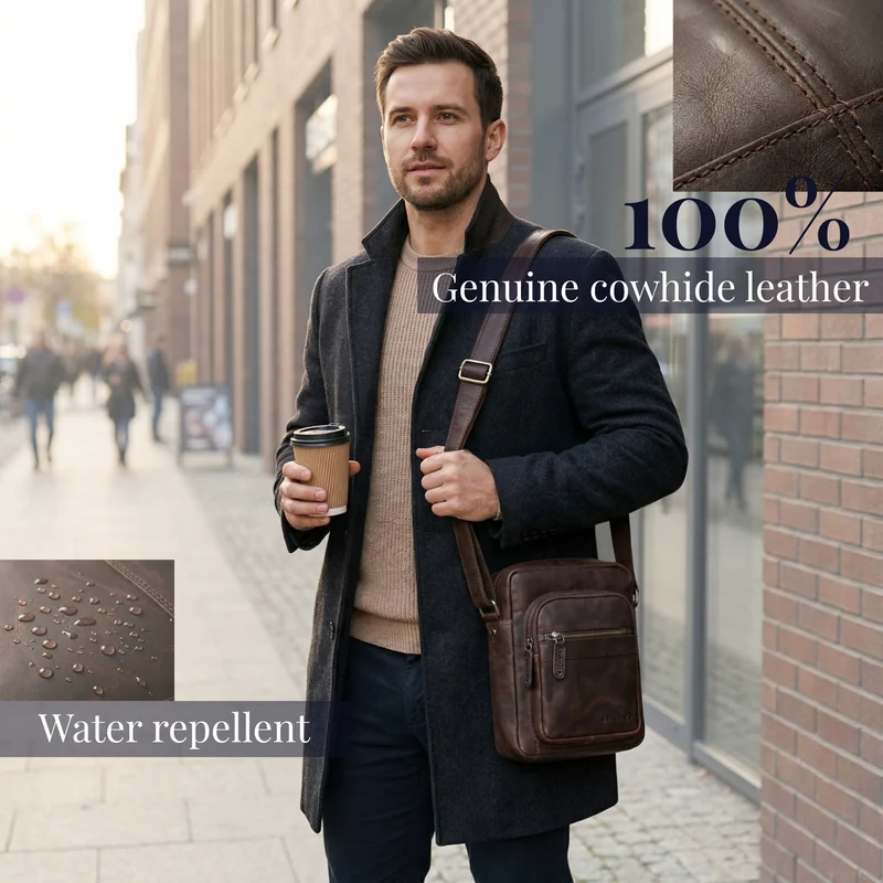 "Joao" Vintage Umhängetasche Herren Klein Leder für Tablet 10 Zoll
