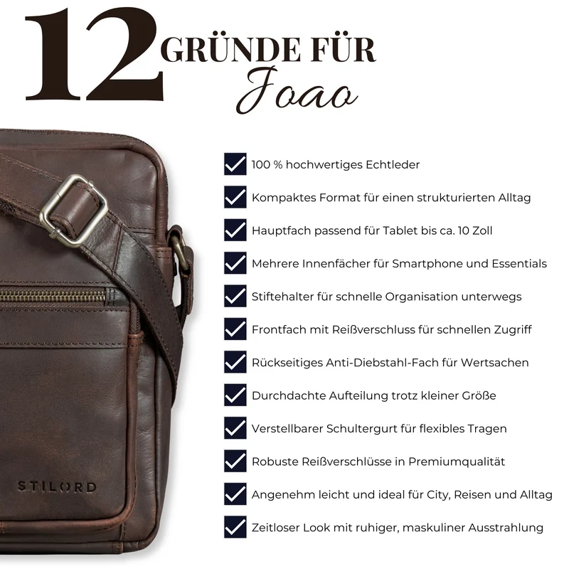 "Joao" Vintage Umhängetasche Herren Klein Leder für Tablet 10 Zoll