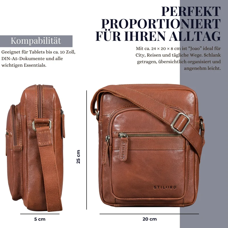 "Joao" Vintage Umhängetasche Herren Klein Leder für Tablet 10 Zoll