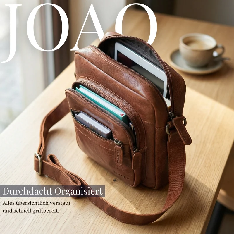 "Joao" Vintage Umhängetasche Herren Klein Leder für Tablet 10 Zoll