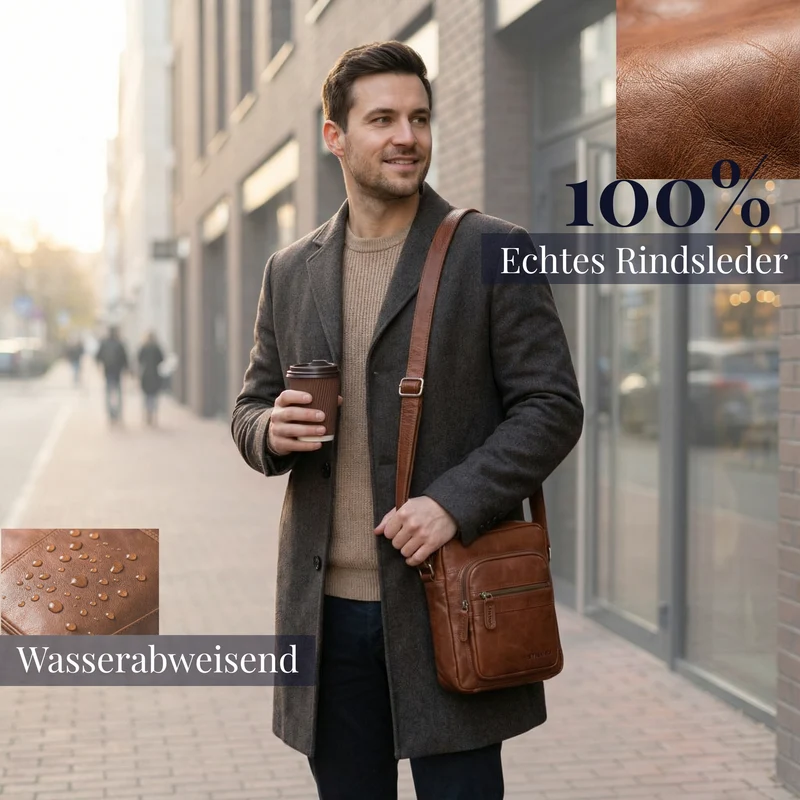 "Joao" Vintage Umhängetasche Herren Klein Leder für Tablet 10 Zoll