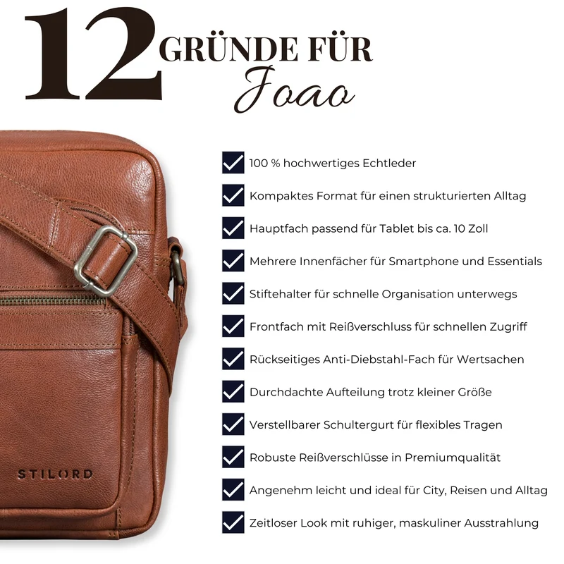 "Joao" Vintage Umhängetasche Herren Klein Leder für Tablet 10 Zoll