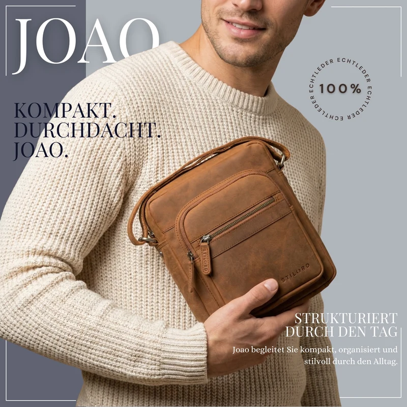 "Joao" Vintage Umhängetasche Herren Klein Leder für Tablet 10 Zoll