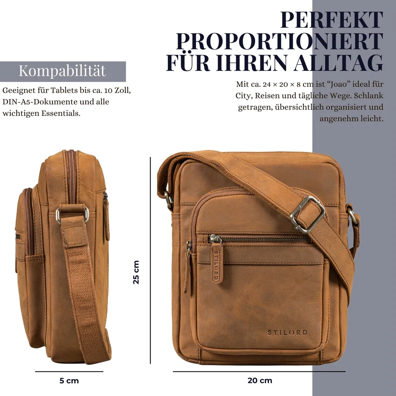 "Joao" Vintage Umhängetasche Herren Klein Leder für Tablet 10 Zoll