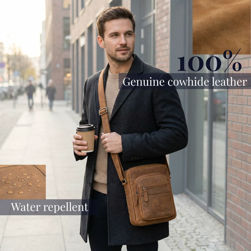 "Joao" Vintage Umhängetasche Herren Klein Leder für Tablet 10 Zoll