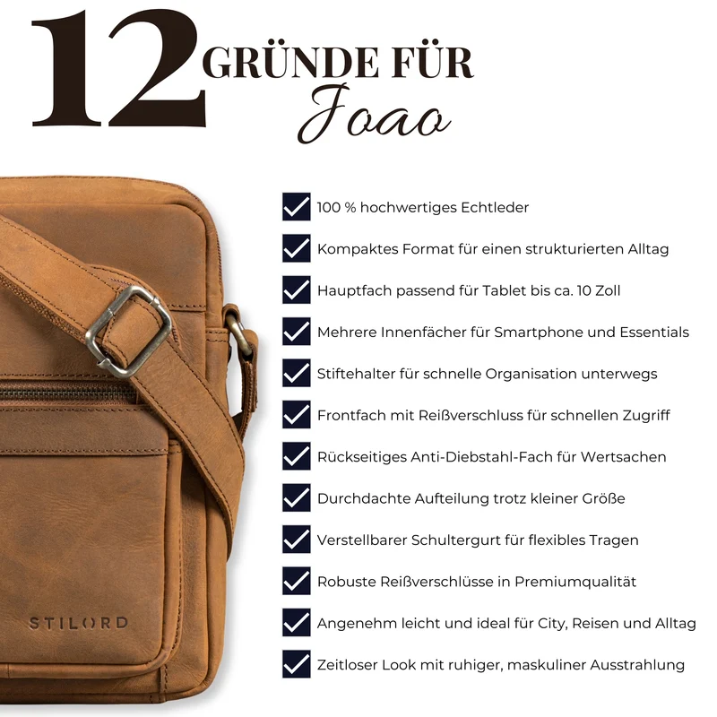 "Joao" Vintage Umhängetasche Herren Klein Leder für Tablet 10 Zoll