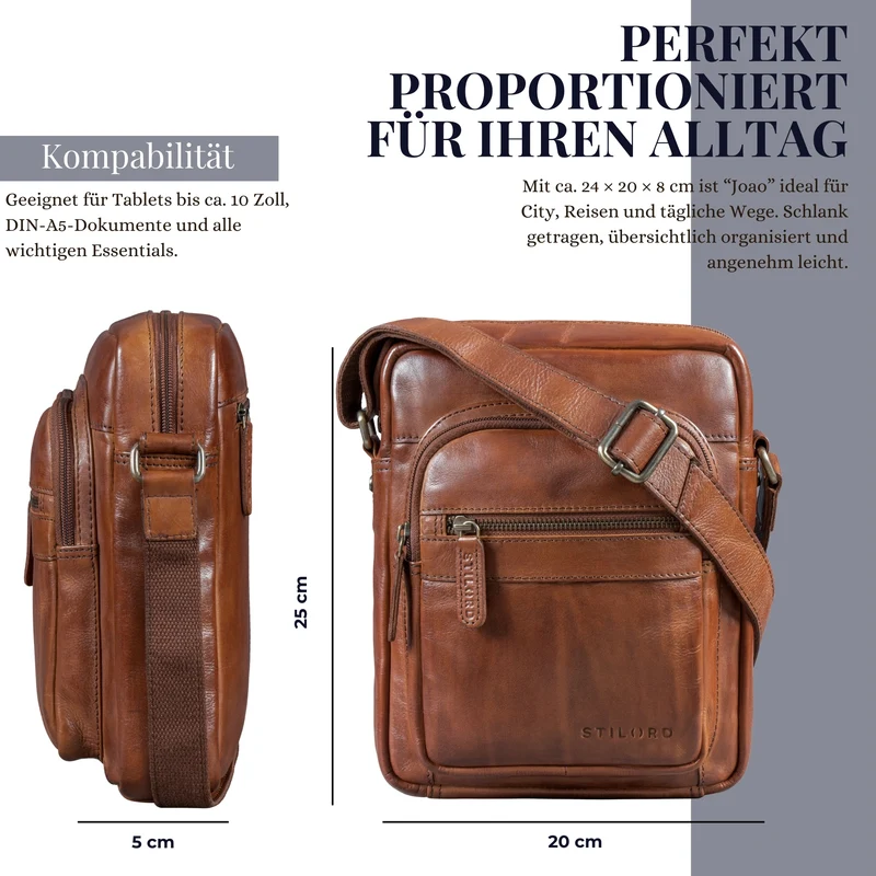 "Joao" Vintage Umhängetasche Herren Klein Leder für Tablet 10 Zoll
