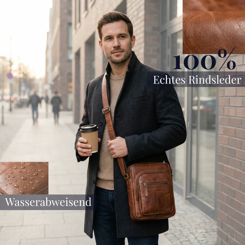 "Joao" Vintage Umhängetasche Herren Klein Leder für Tablet 10 Zoll