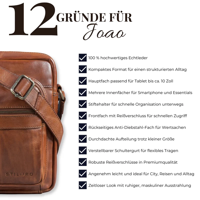 "Joao" Vintage Umhängetasche Herren Klein Leder für Tablet 10 Zoll
