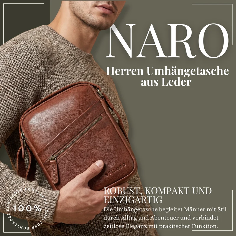 "Naro" Stilvolle Umhängetasche Herren Leder Klein für Tablet bis 10 Zoll