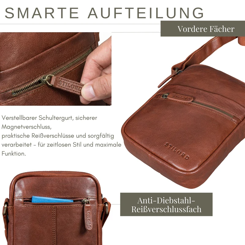 "Naro" Stilvolle Umhängetasche Herren Leder Klein für Tablet bis 10 Zoll