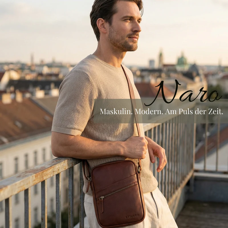 "Naro" Stilvolle Umhängetasche Herren Leder Klein für Tablet bis 10 Zoll