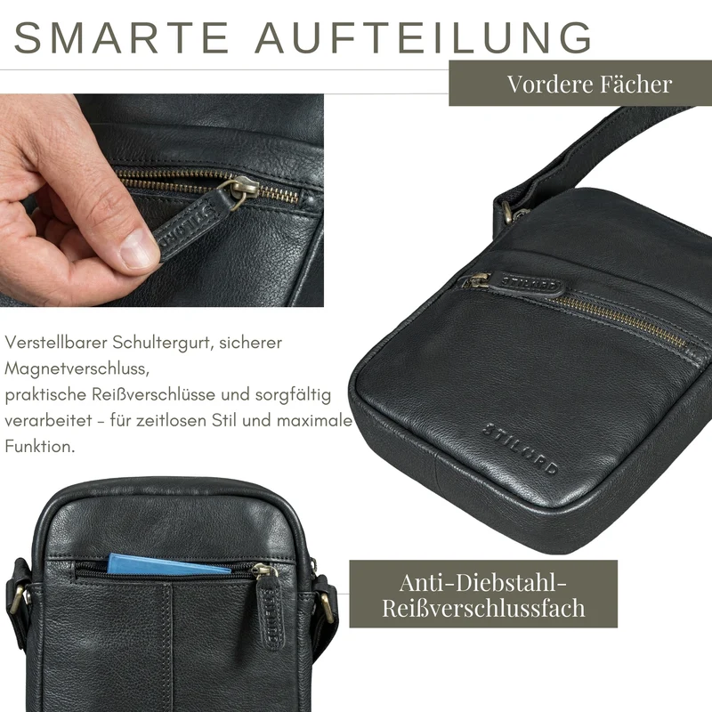 "Naro" Stilvolle Umhängetasche Herren Leder Klein für Tablet bis 10 Zoll