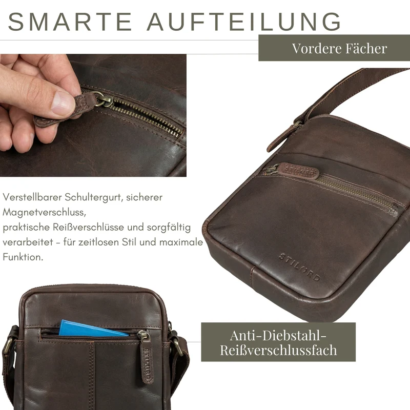 "Naro" Stilvolle Umhängetasche Herren Leder Klein für Tablet bis 10 Zoll