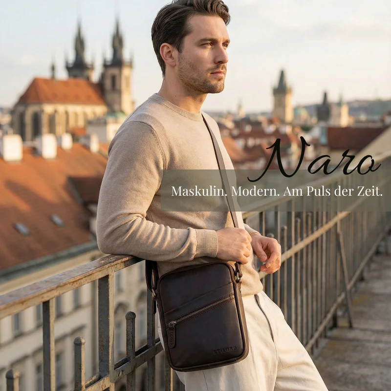 "Naro" Stilvolle Umhängetasche Herren Leder Klein für Tablet bis 10 Zoll