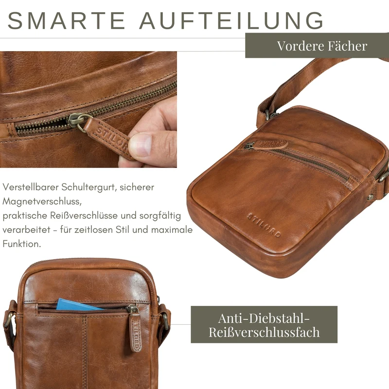 "Naro" Stilvolle Umhängetasche Herren Leder Klein für Tablet bis 10 Zoll