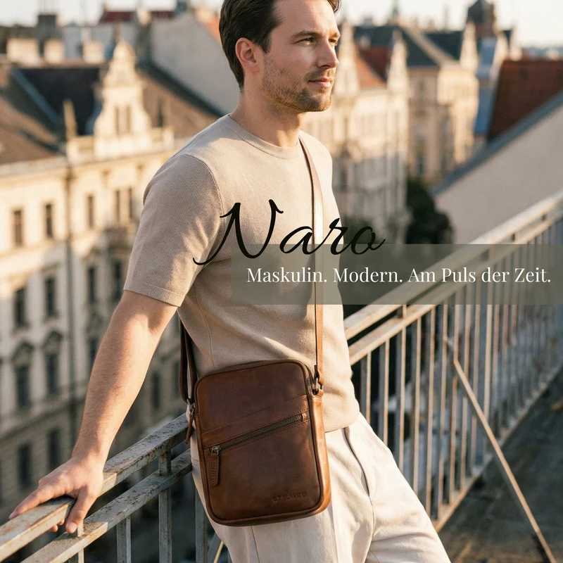 "Naro" Stilvolle Umhängetasche Herren Leder Klein für Tablet bis 10 Zoll