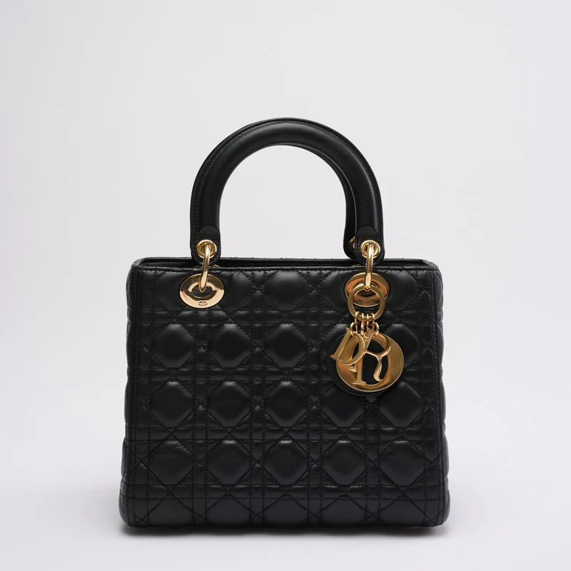 Christian Dior Lady Dior Cannage Tasche, mittelgroß, schwarz, aus Lammleder, 2019