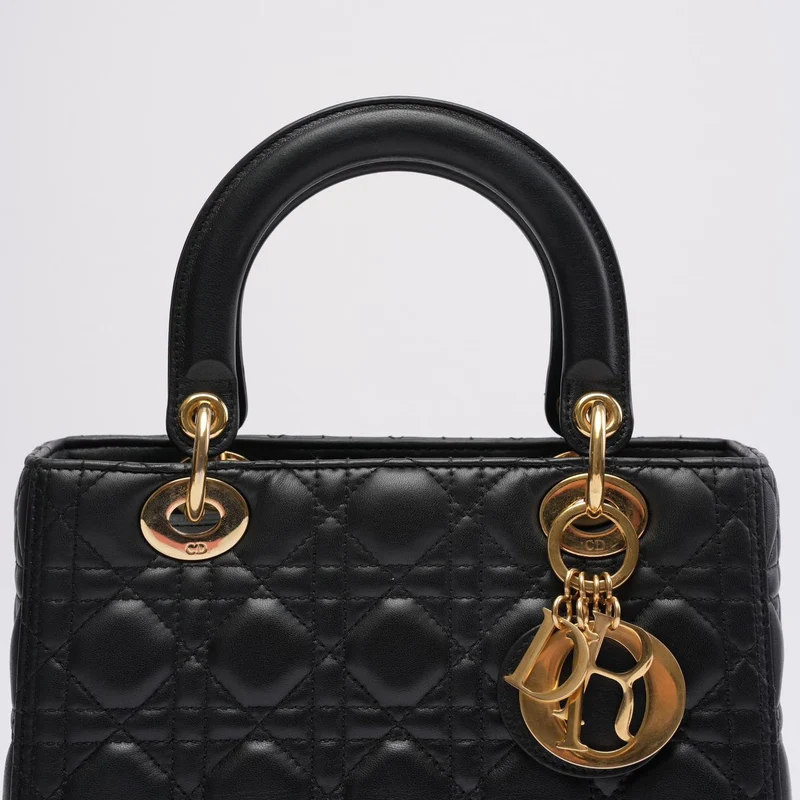 Christian Dior Lady Dior Cannage Tasche, mittelgroß, schwarz, aus Lammleder, 2019