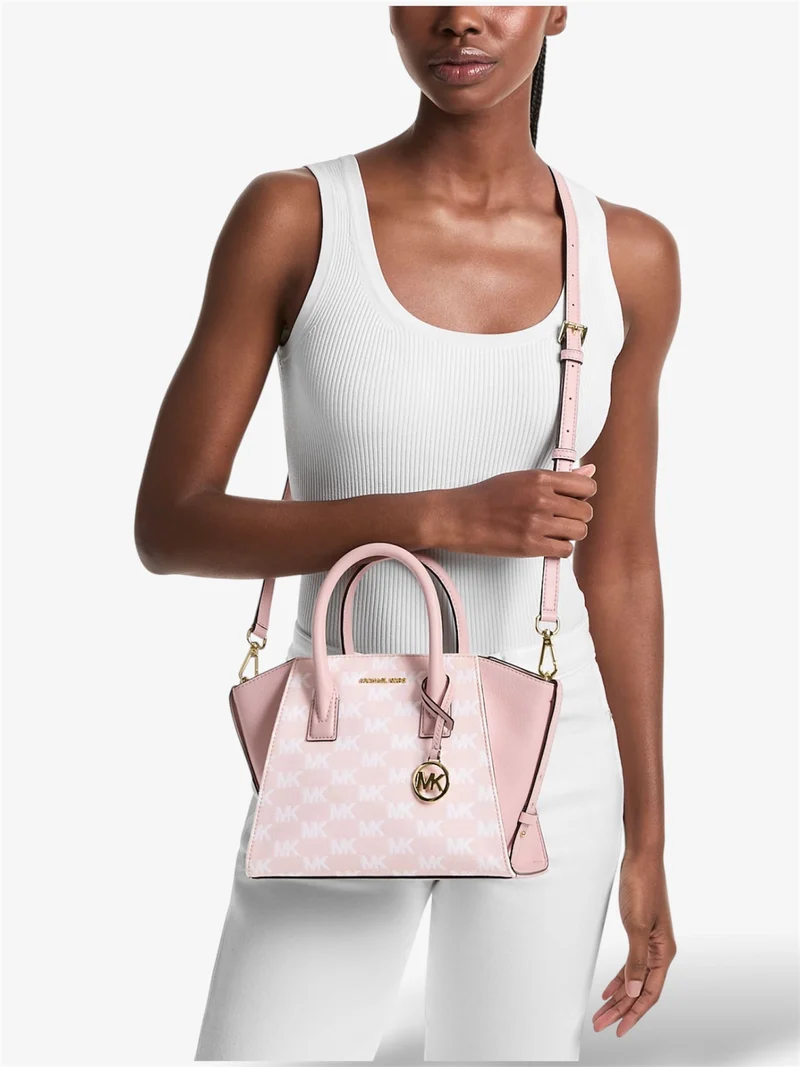 Michael Kors Avril Small Satchel Logo-Jacquard Powder Blush