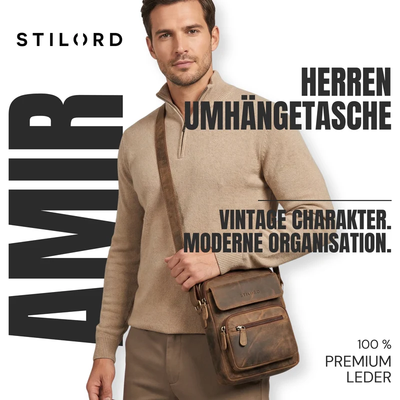 "Amir" Umhängetasche Leder Kleine Ledertasche Herren Männerhandtasche