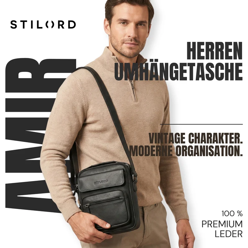 "Amir" Umhängetasche Leder Kleine Ledertasche Herren Männerhandtasche