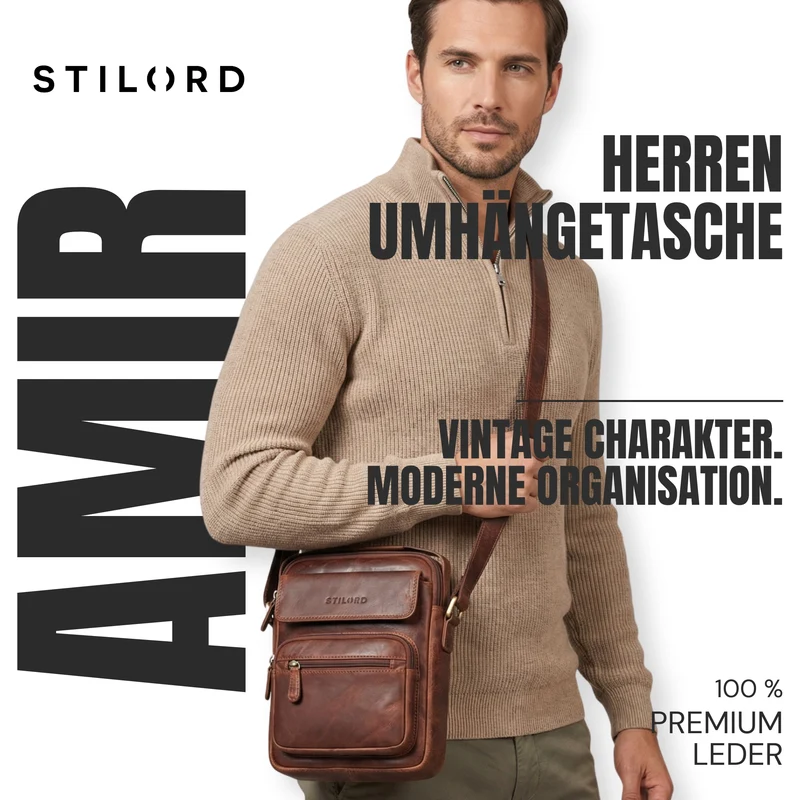 "Amir" Umhängetasche Leder Kleine Ledertasche Herren Männerhandtasche