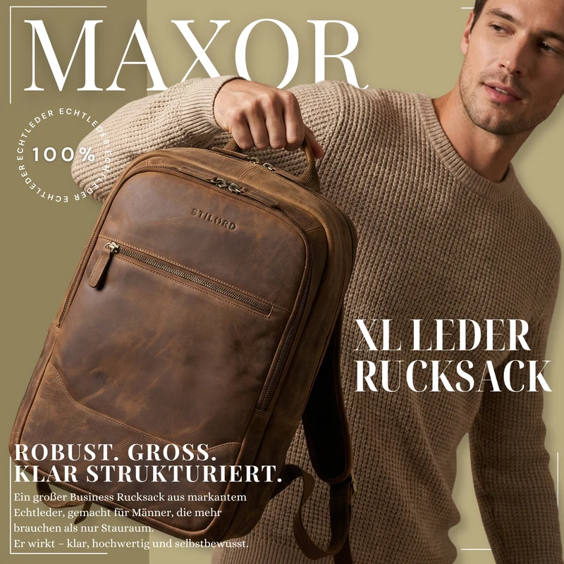 "Maxor" XL Business Rucksack Herren Leder