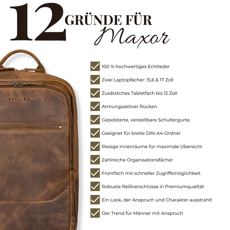 "Maxor" XL Business Rucksack Herren Leder