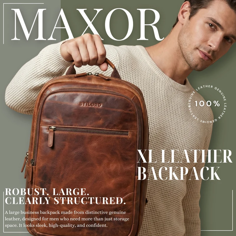 "Maxor" XL Business Rucksack Herren Leder
