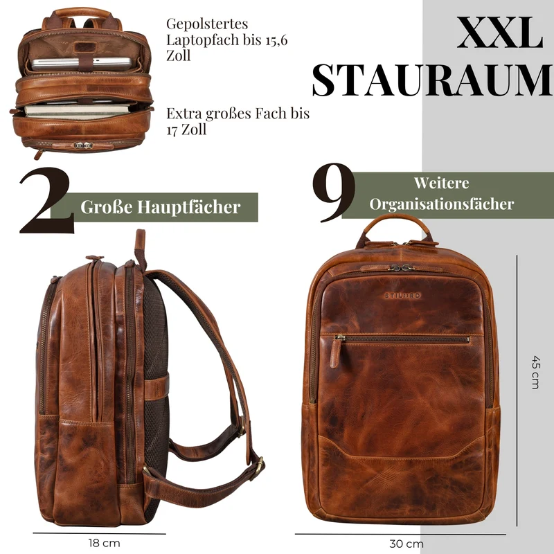 "Maxor" XL Business Rucksack Herren Leder