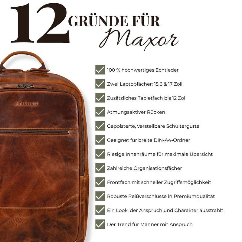 "Maxor" XL Business Rucksack Herren Leder