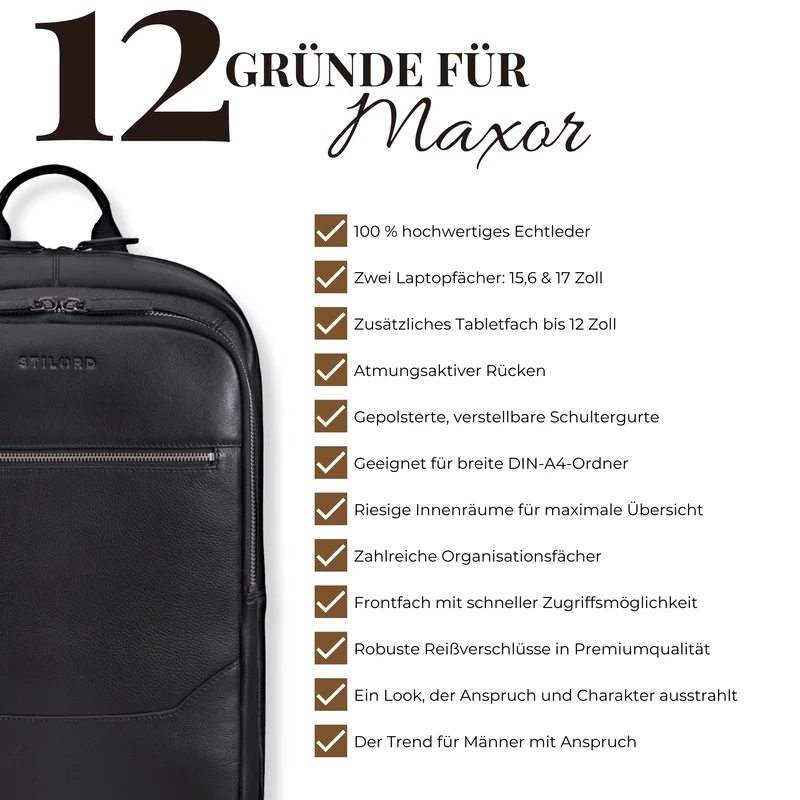 "Maxor" XL Business Rucksack Herren Leder