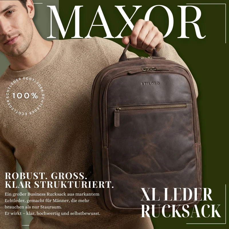 "Maxor" XL Business Rucksack Herren Leder